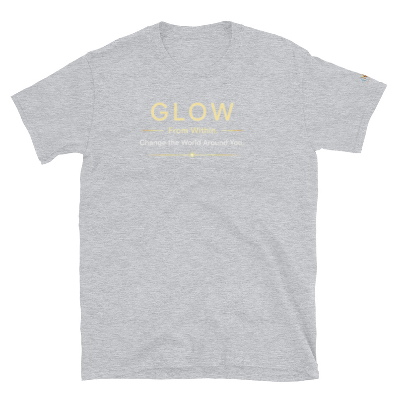 Glow Short-Sleeve Unisex T-Shirt (Warm light gold/Champagne gold letters) – S, Sport Grey