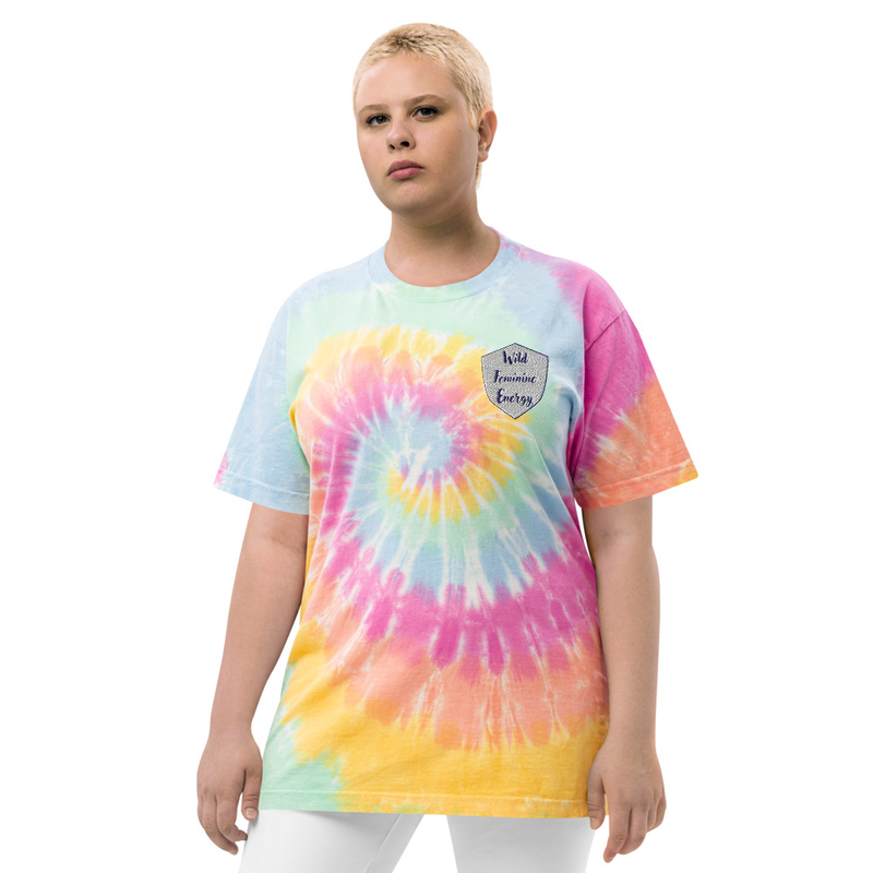Wild Feminine Energy Oversized tie-dye t-shirt – XL, Sherbet rainbow