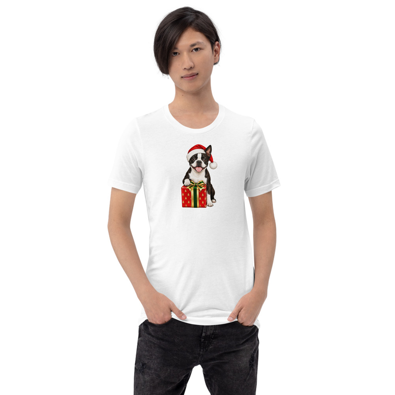 Boston Terrier Dog Santa Hat Gift Unisex T-Shirt