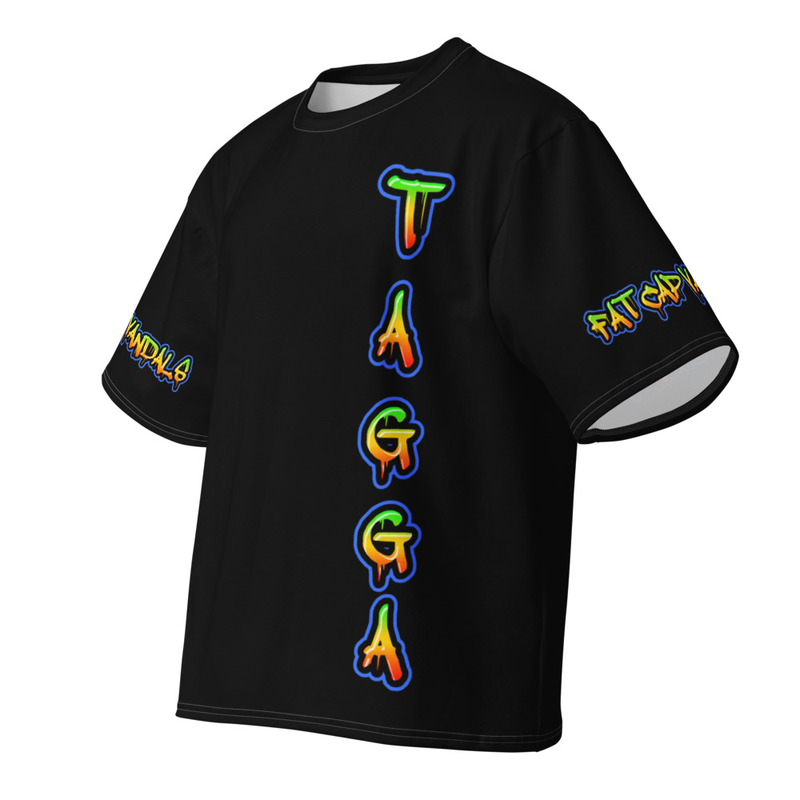 TAGGA / FAT CAP VANDALS / BLACK AOP Oversized cotton t-shirt