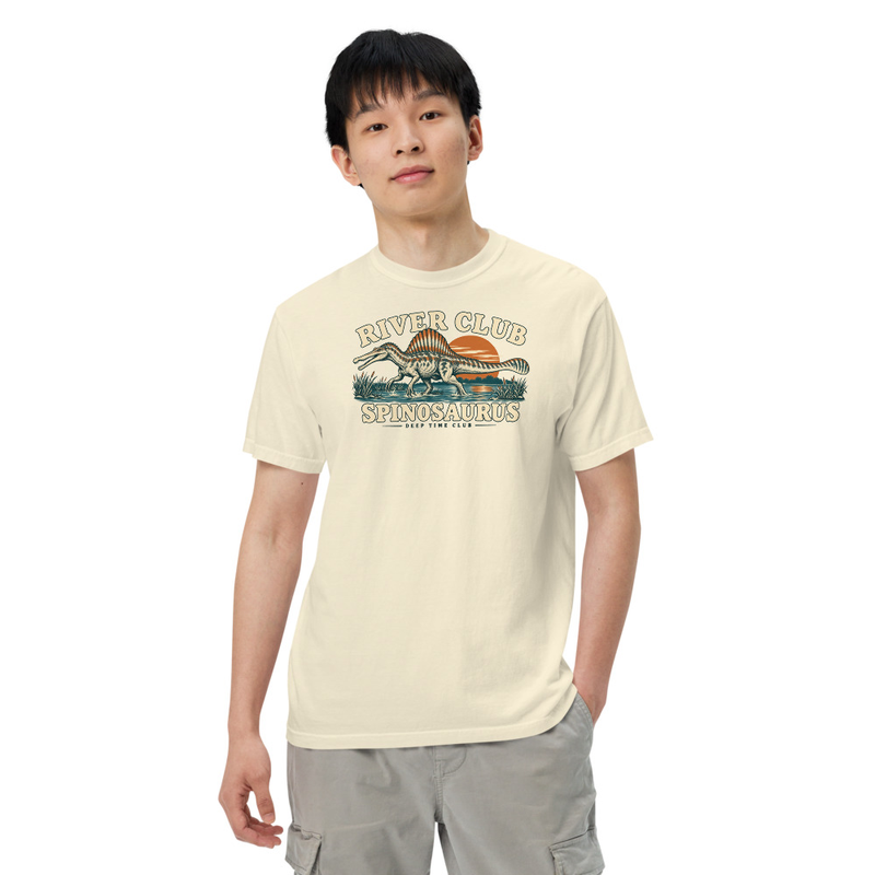 River Club Spinosaurus Tee supplier-rendered on-body front view in Ivory