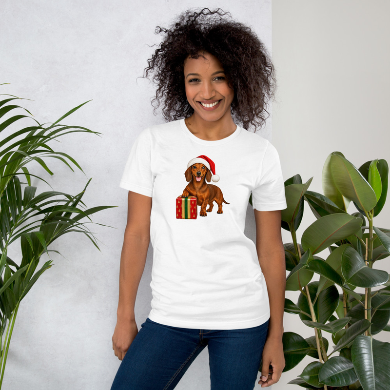 Dachshund Dog Santa Hat Gift Box Unisex T-Shirt