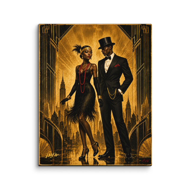 Elegant Jazz Couple Canvas Wall Art | Vintage Gold Romantic Wall Decor