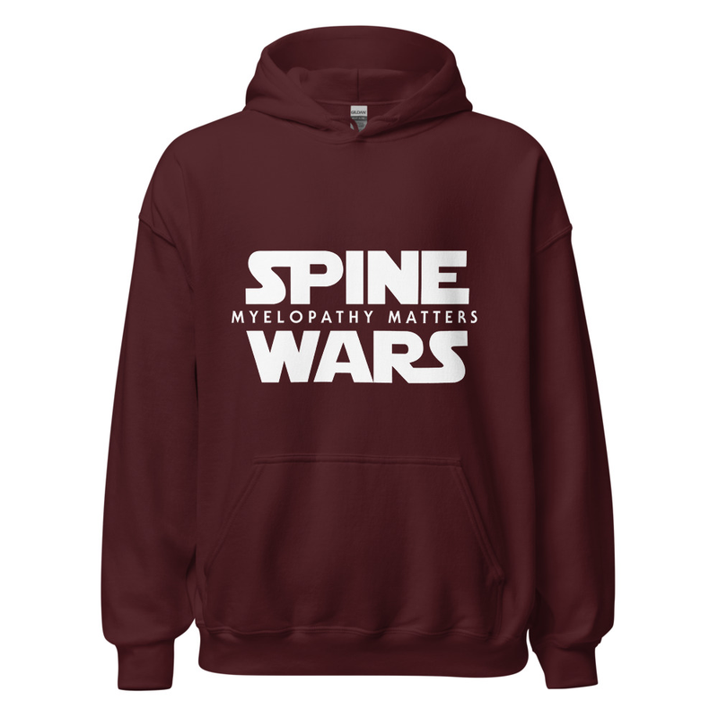 Spine Wars Myelopathy Matters White Print Hoodie – S, Maroon