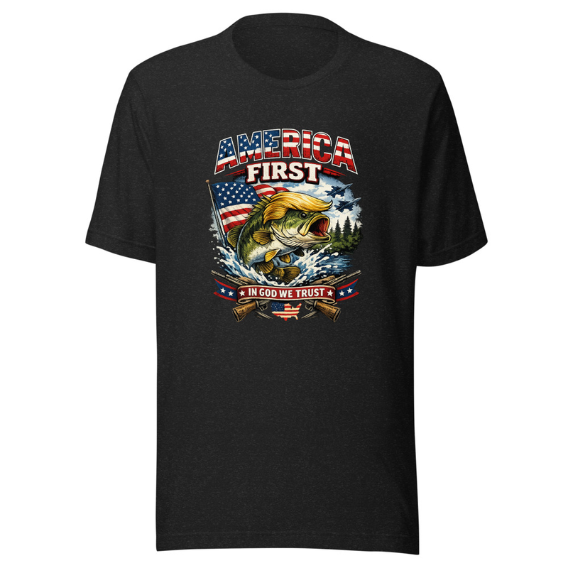 America First Bass Unisex T-Shirt — Black Heather