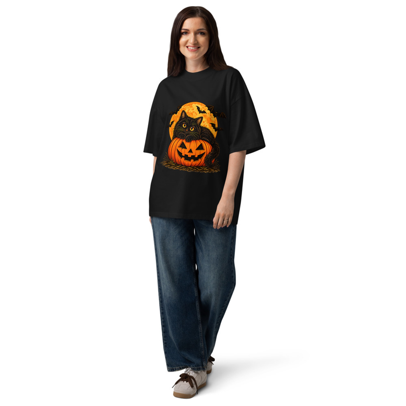 Black Cat Halloween Shirt Pumpkin Bat Vintage Gothic Graphic – view 1