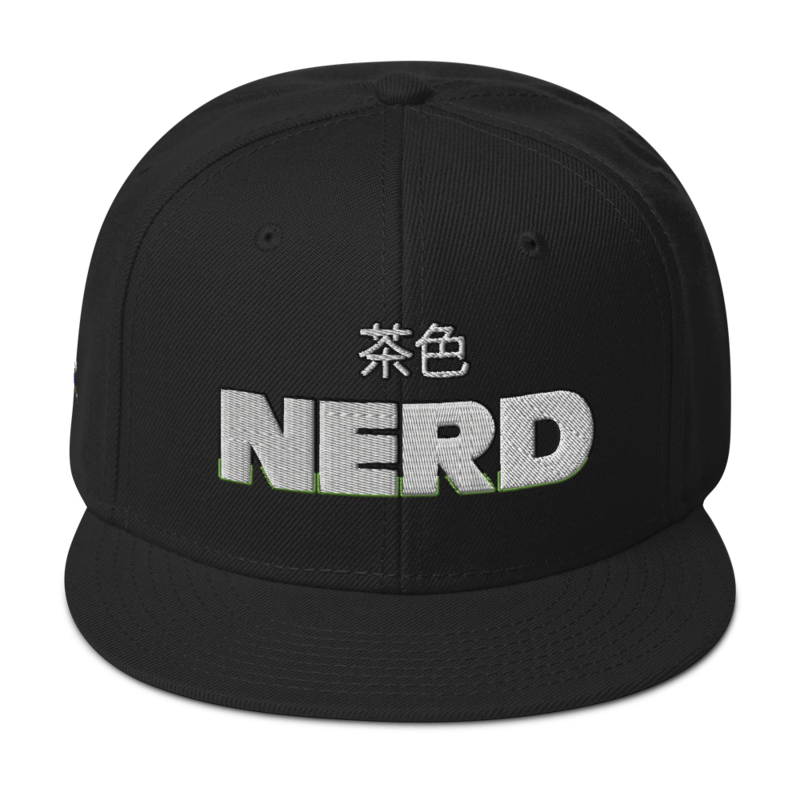 "茶色 NERD" Structured Embroidered Snapback (Black)