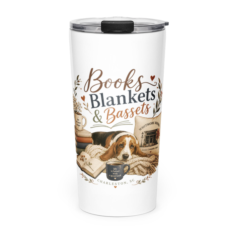 Books, Blankets & Bassets Tapered stainless steel tumbler
