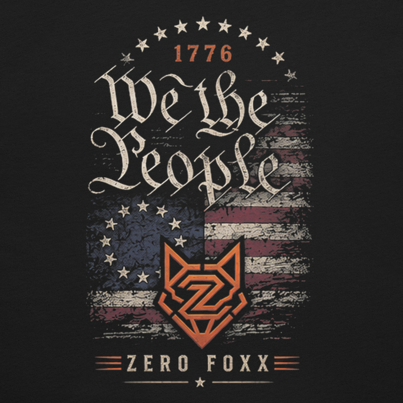 We the People — Old Glory Script | Double-Sided Tee — Black / XS