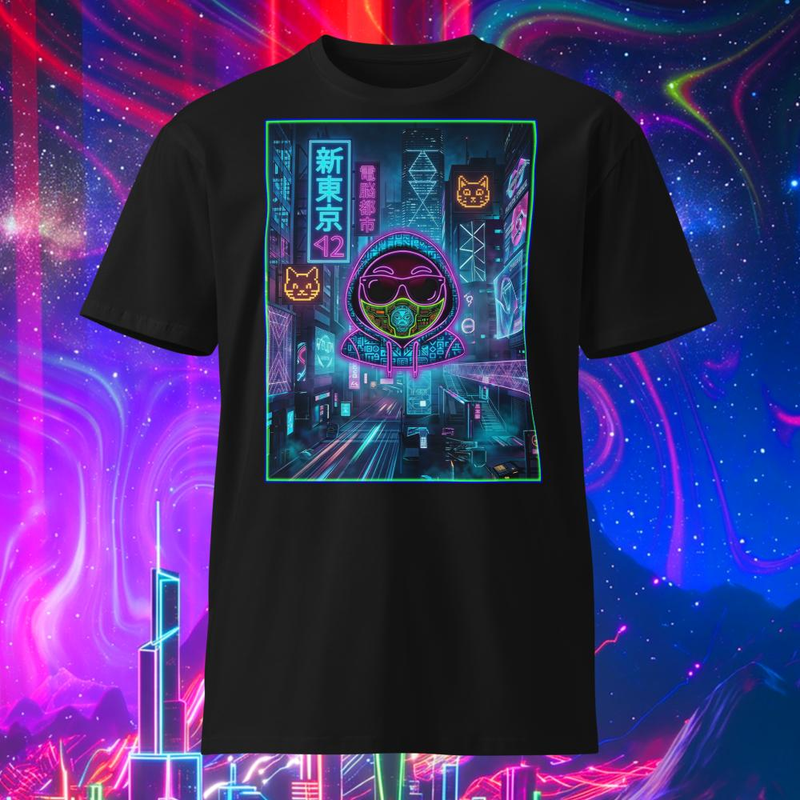 Neon Cyber Hipster Hustler Facemask Emoji Asia Nights t-shirt