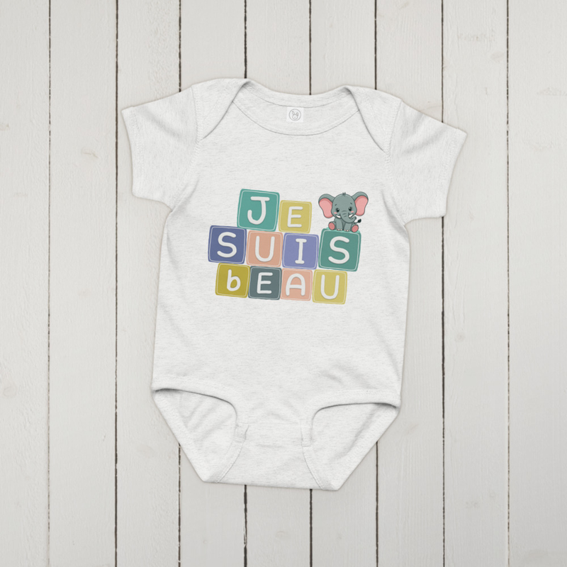 Je Suis Beau Baby Onesie – 6M, Ash