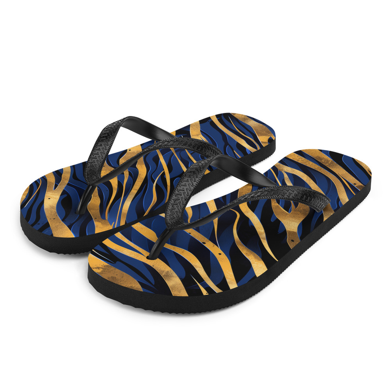Blue & Gold Tiger Stripes Flip-Flops House or Outdoor Slippers