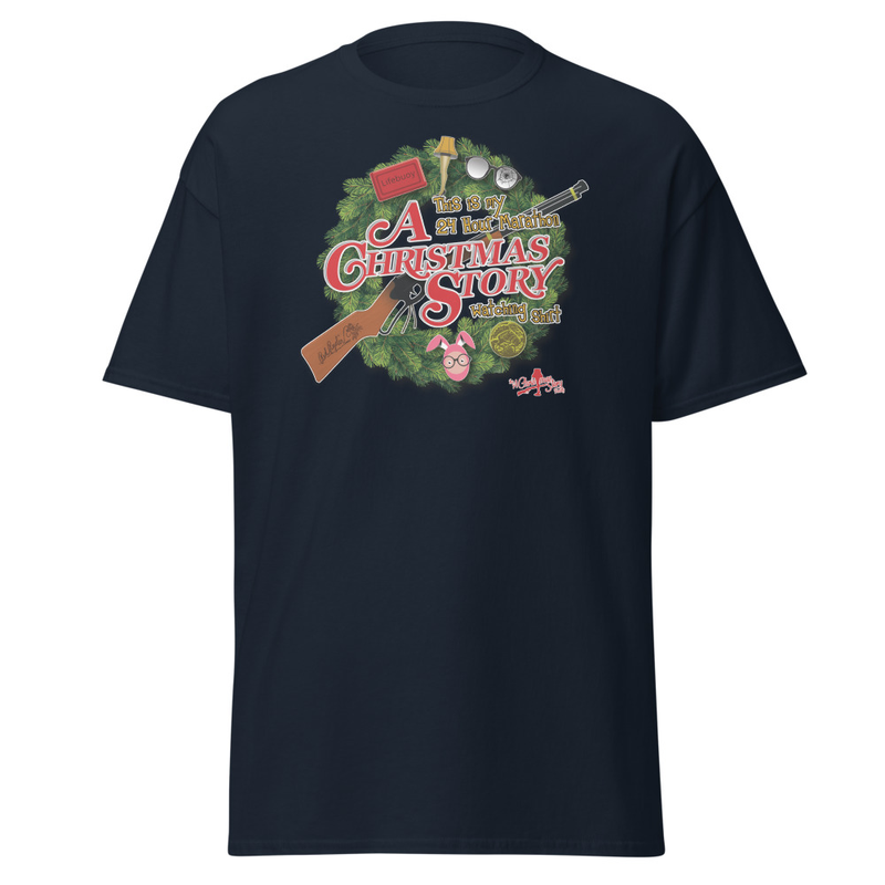 The A Christmas Story Family Custom Wreath Tee – Inspired by the 24-Hour Christmas Marathon – S, Navy