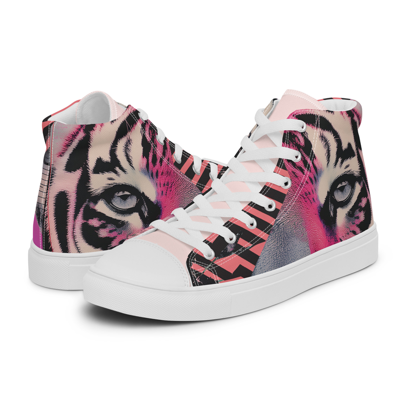 Pink Midcentury Tiger Abstraction Women’s high top canvas shoes