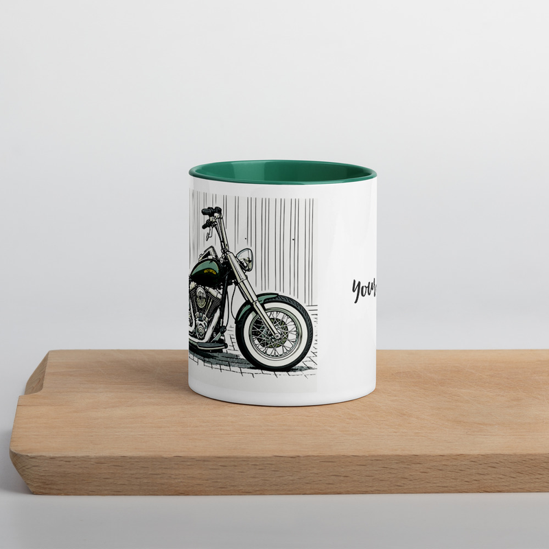 Personalized Motorcycle Mug From Your Photo – 11 oz, Dark Green