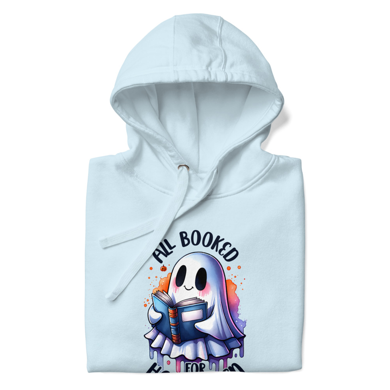 Halloween T-Shirt Cute Ghost Reading Book Design, All Booked Halloween Shirt – view 6