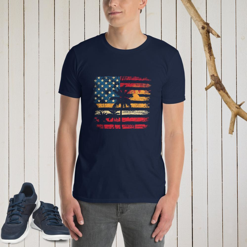 Patriotic American Flag Beach Sunset T-Shirt – Perfect Summer Gift – 3XL, Navy