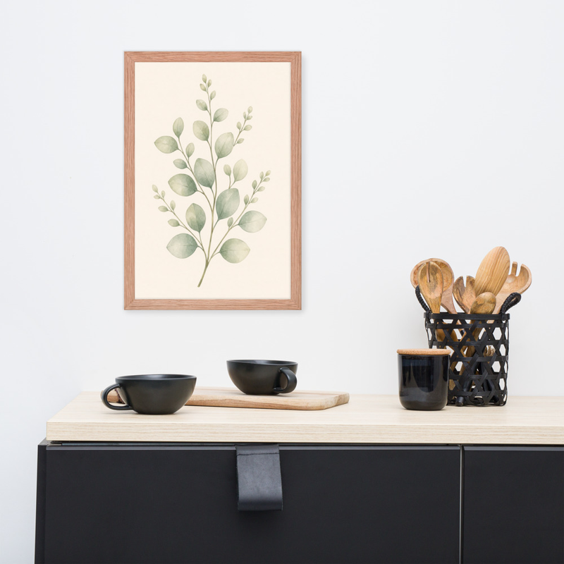 Layered Sage Leaves Framed Botanical Wall Art — Minimalist Watercolor — thumbnail 9