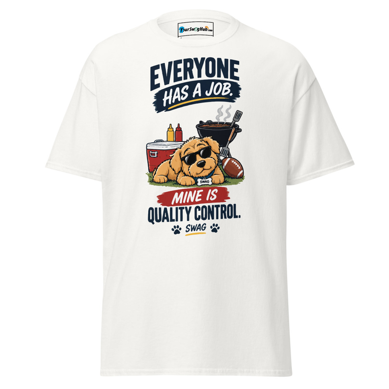 Swag | MyJob Is Quality Control Classic Tee – XL, White