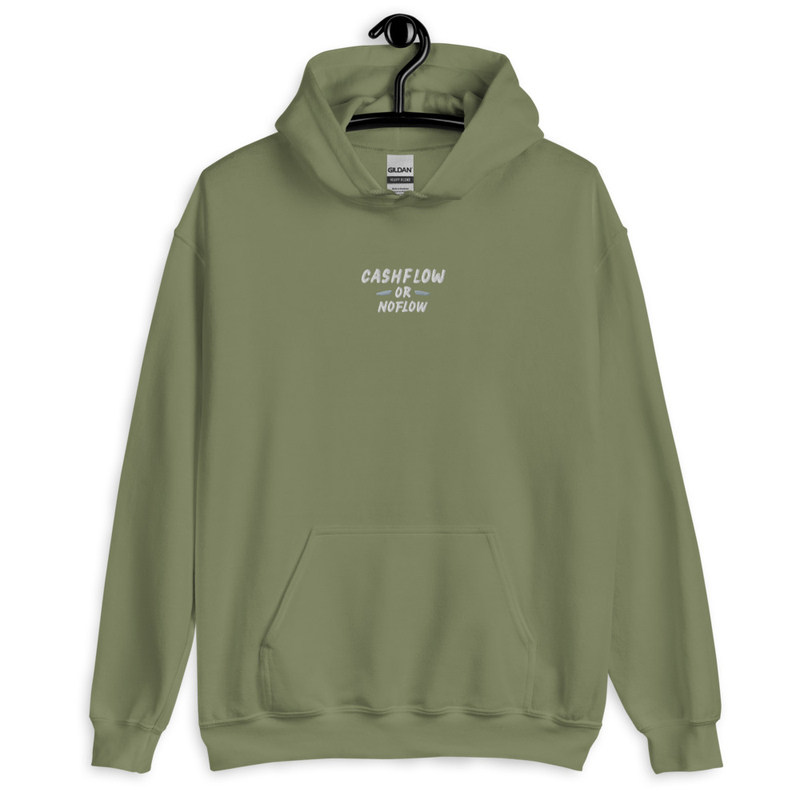 #CashflowOrNoflow Embroidered Hoodie – M, Military Green