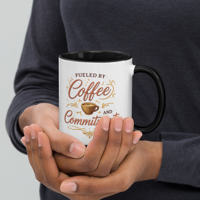 Fueled by Coffee and Commitment Mug with Color Inside