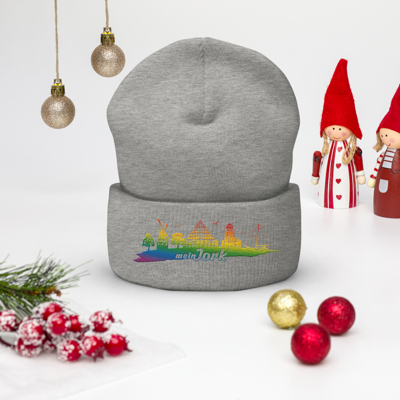  Beanie Regenbogen mit Stickmuster