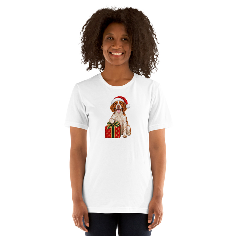 Brittany Spaniel Dog Santa Hat Gift Box T-Shirt