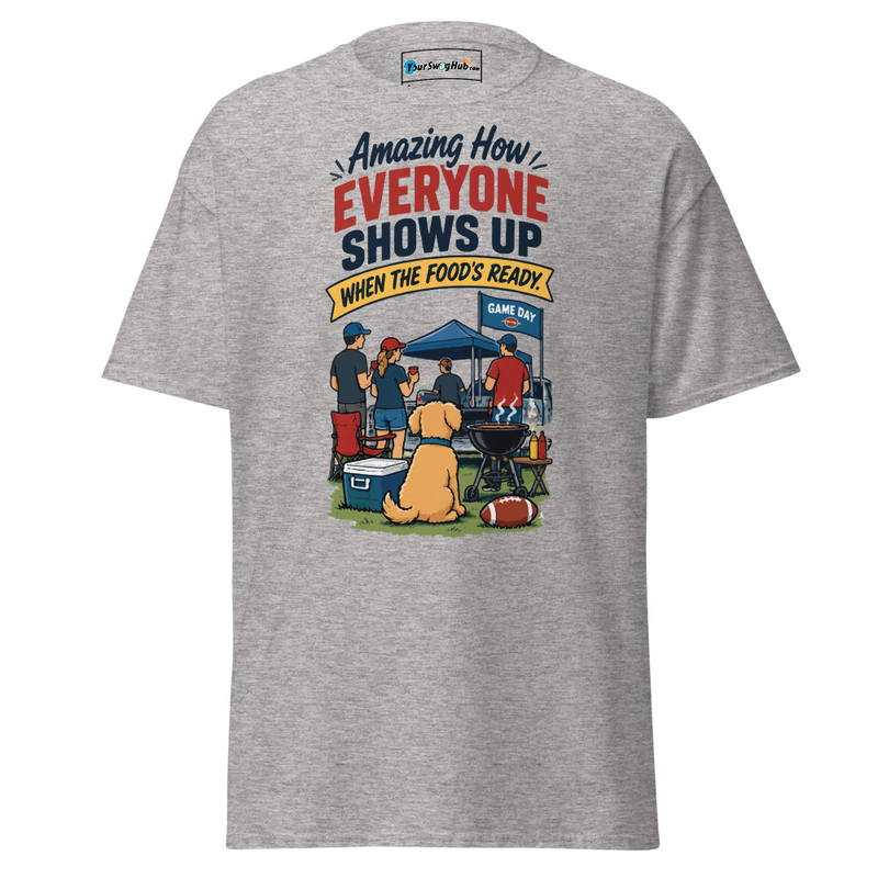 Swag | 'Everyone Shows Up When the Food's Ready' Classic Tee – XL, Sport Grey