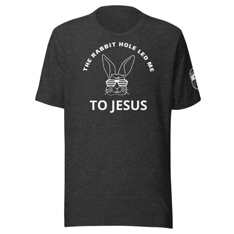 THE RABBIT HOLE LED ME TO JESUS Tee – 2XL, Dark Grey Heather