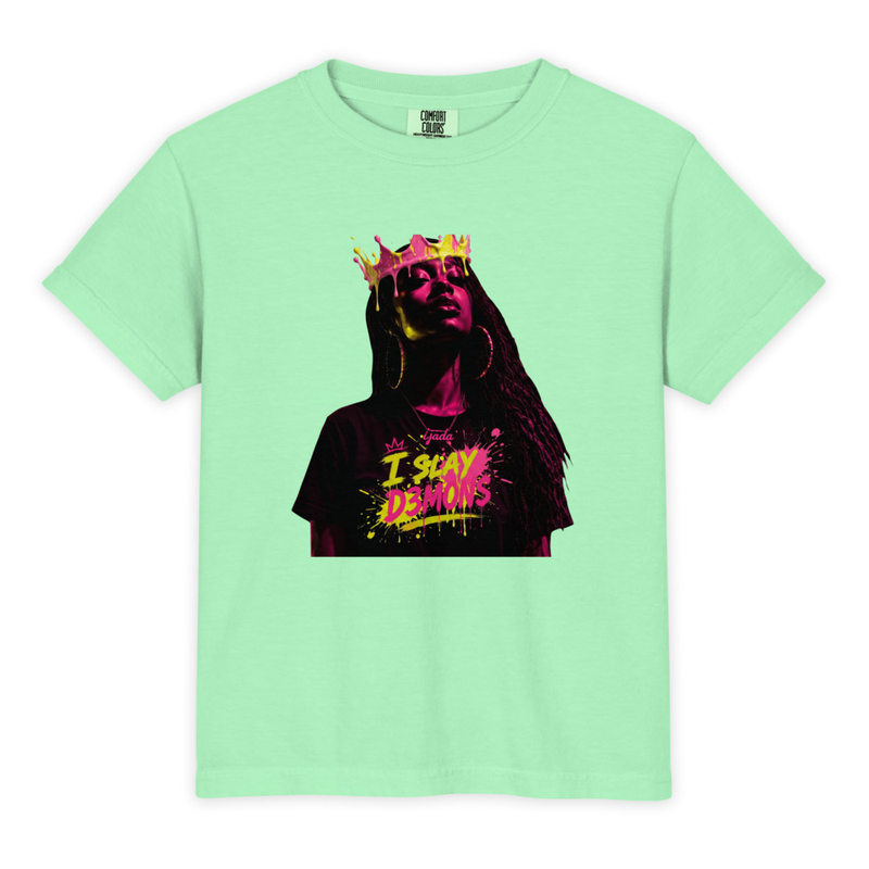 Youth Garment-Dyed Heavyweight "I Slay D3MON$" T-Shirt - Comfort Colors 9018