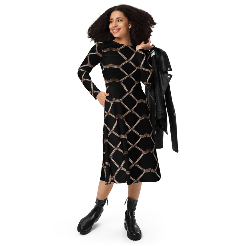 "Knots of Enchantment" Diamond Rope Long Sleeve Midi Dress