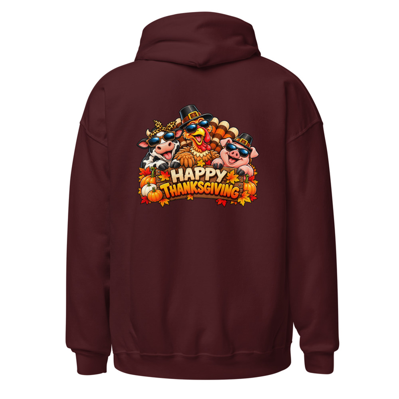 Cool Critters Thanksgiving Unisex Hoodie – M, Maroon