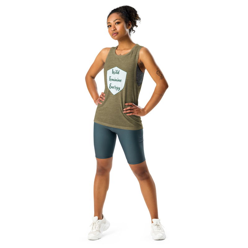 Wild Feminine Energy Ladies’ Muscle Tank – XL, Heather Olive