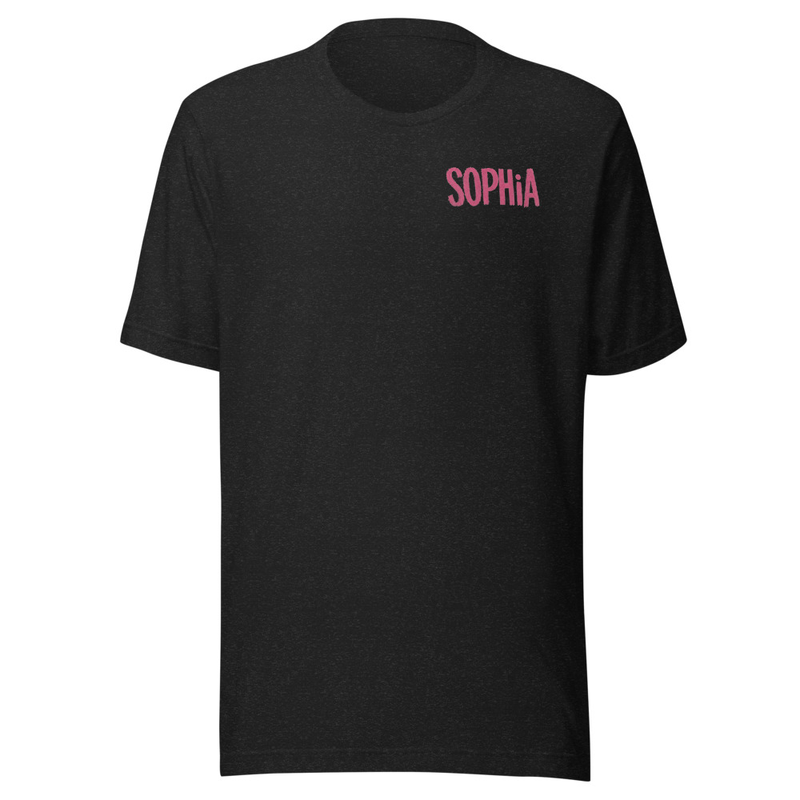 Sophia Vintage Pink Poster Front and Back Black Unisex t-shirt