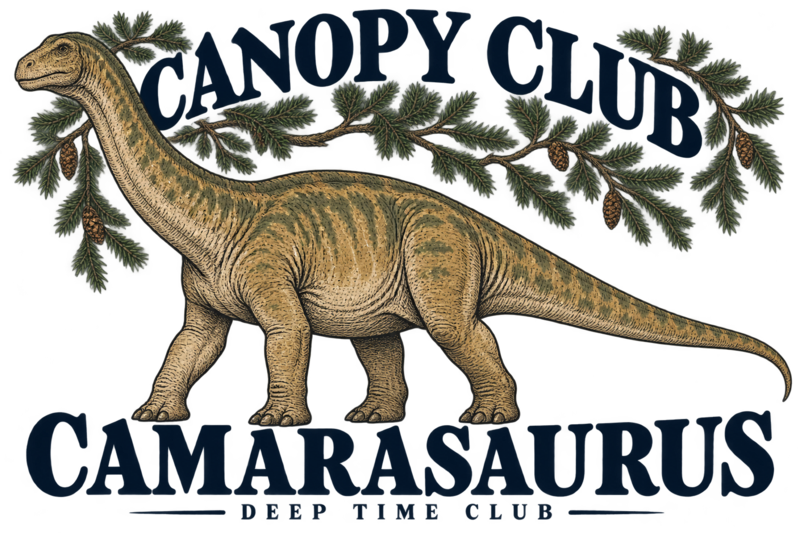 Close view of the original Canopy Club Camarasaurus Tote graphic