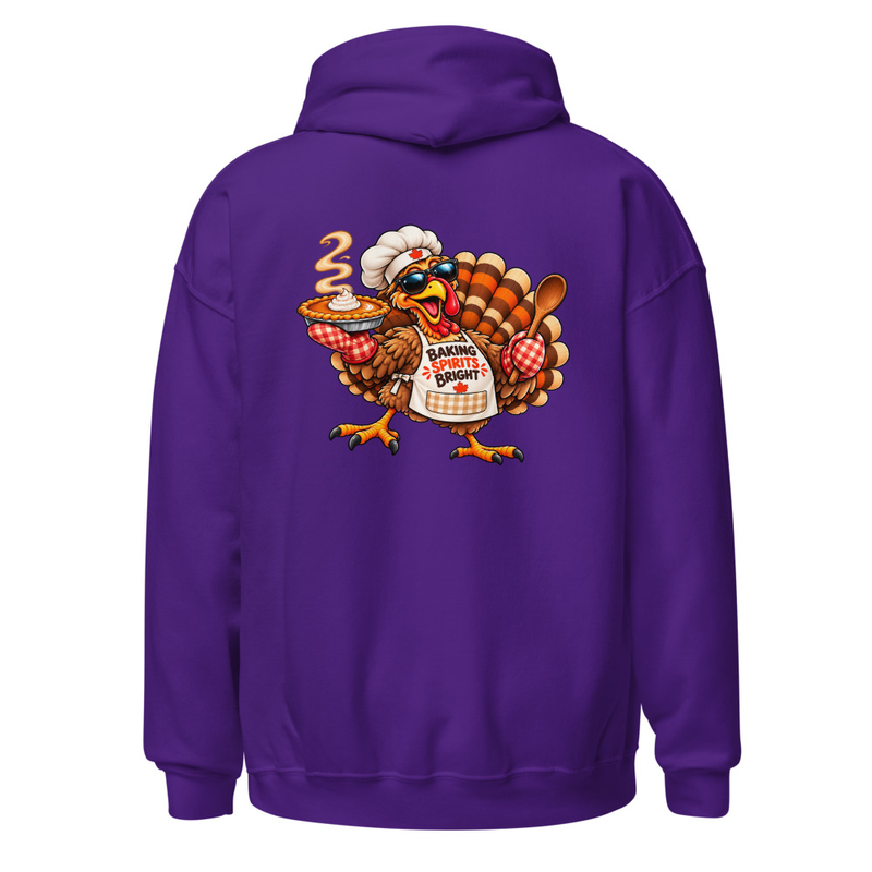Festive Thanksgiving Baking Turkey Unisex Hoodie – S, Purple