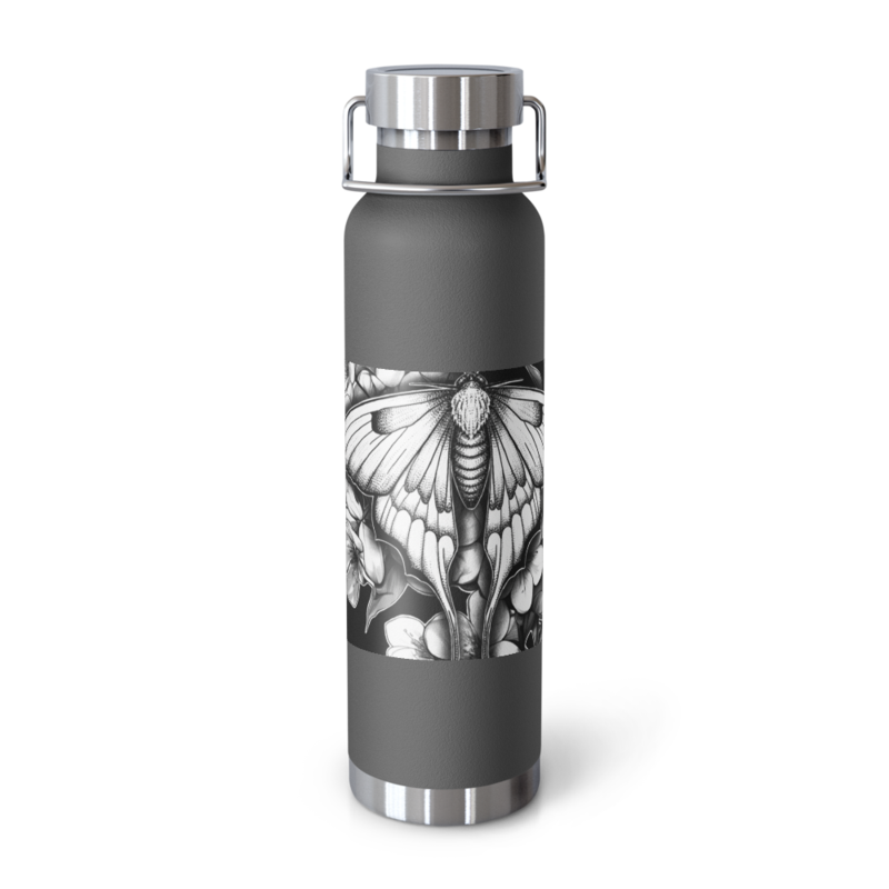 Burned Hearts Lunar Moth Copper Vacuum Insulated Bottle - by Tessa – 22oz, Grey