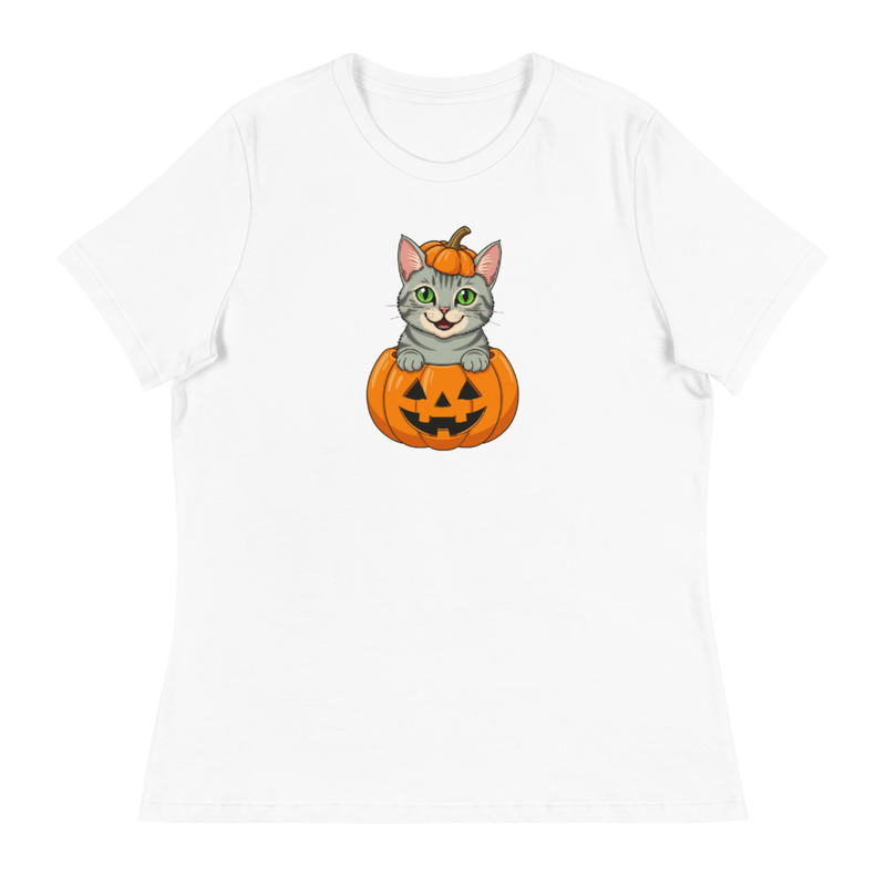 Egyptian Mau Cat Jack-O-Lantern Women's Relaxed Tee