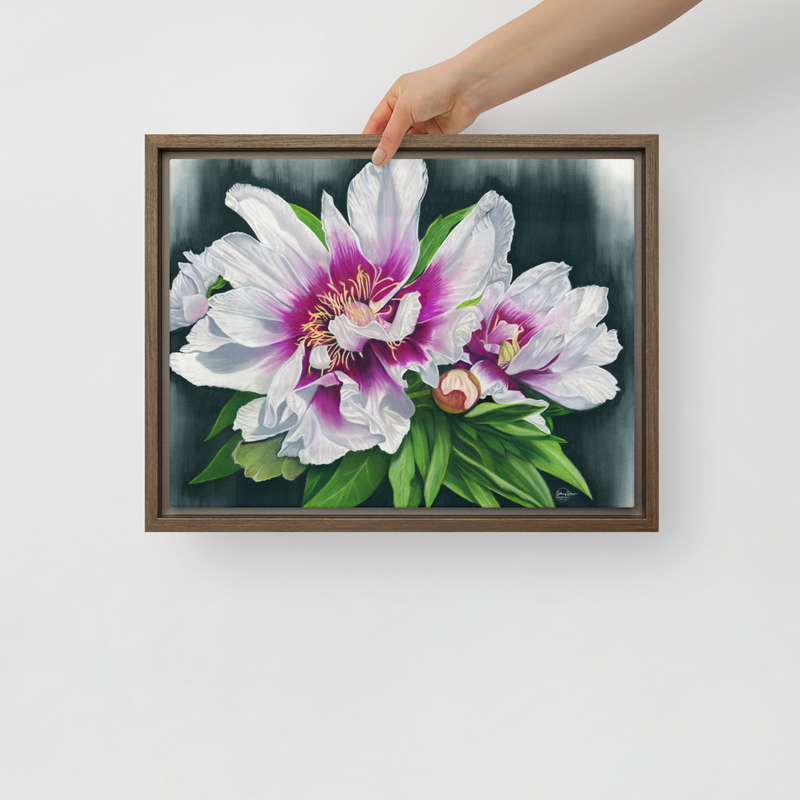 Peony Envy Framed Canvas – 12″×16″, Brown