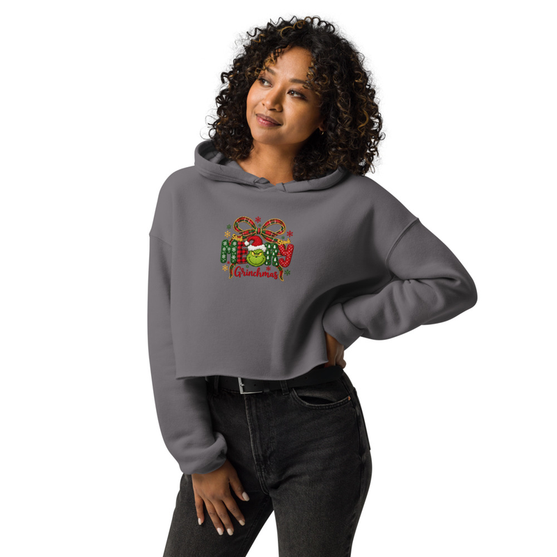 Funny Grinch Christmas Stank Stank Merry Grinchmas Design Crop Hoodie – view 3