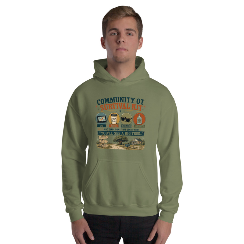 Community OT Survival Kit Hoodie | Funny Occupational Therapy Hoodie – S, Military Green