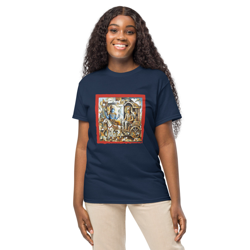 Bhagavad Gita Cubism Tee – M, Navy