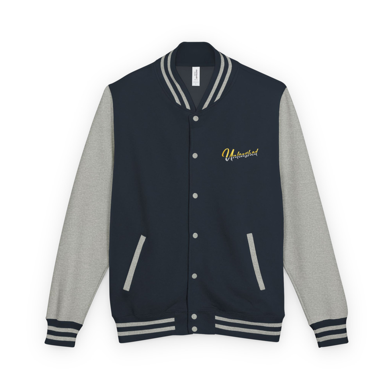 Heavyweight letterman jacket – XL, Oxford Navy/Heather Grey