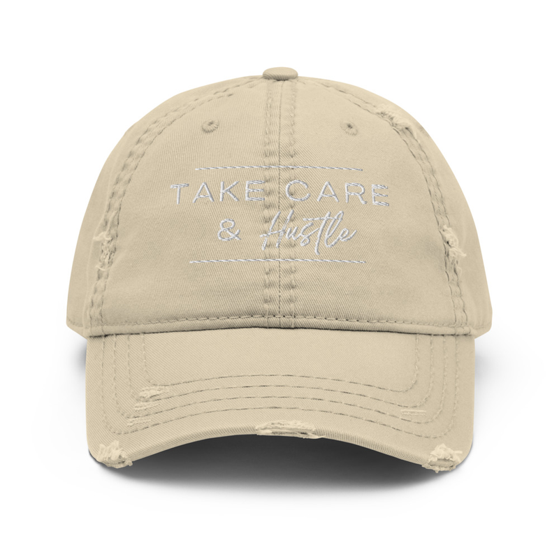 Take Care & Hustle Dad Hat – One size, Khaki