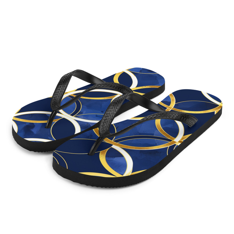 Blue & Gold Rings Flip-Flops House or Outdoor Slippers