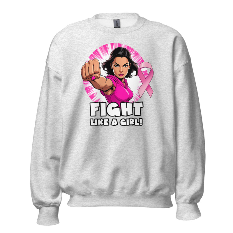 "Fight Like A Girl" Unisex Crew Neck Sweatshirt – S, Ash