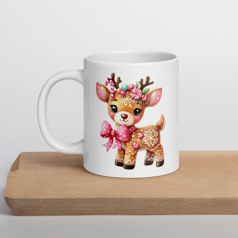 Gingerbread Reindeer White Glossy Mug