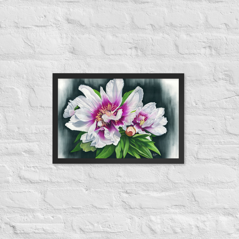 Peony Envy Framed Print – 12″×18″, Black