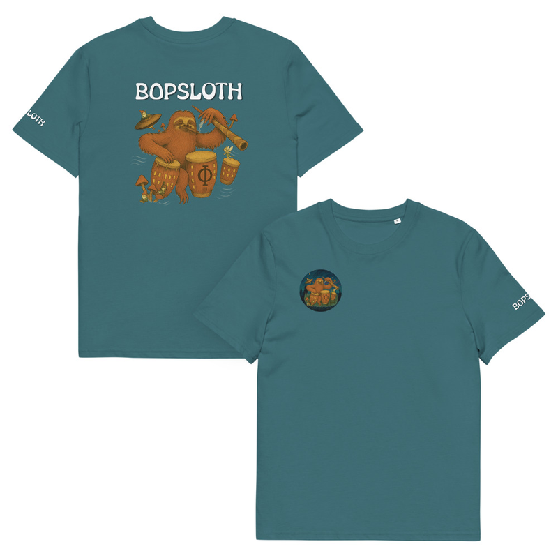 Unisex Organic Cotton Bopsloth LOGO T-Shirt Front and Back