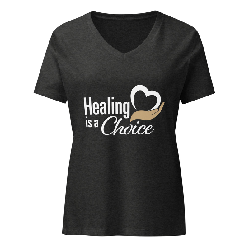 Healing is a Choice v-neck t-shirt – XL, Dark Grey Heather